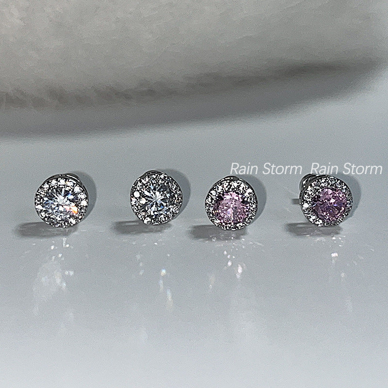 Wholesale Rain Storm Round Full Diamond Ear Bone Studs Titanium Steel Flat Bottom Screw Earrings ACC-ES-Qiuy006