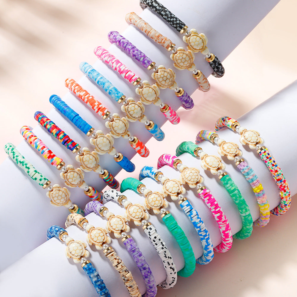 Wholesale polymer clay beaded elastic bohemian style handmade turtle bracelet