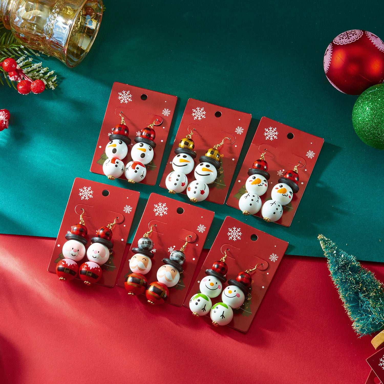 Wholesale Christmas wooden beads cartoon  snowman earrings