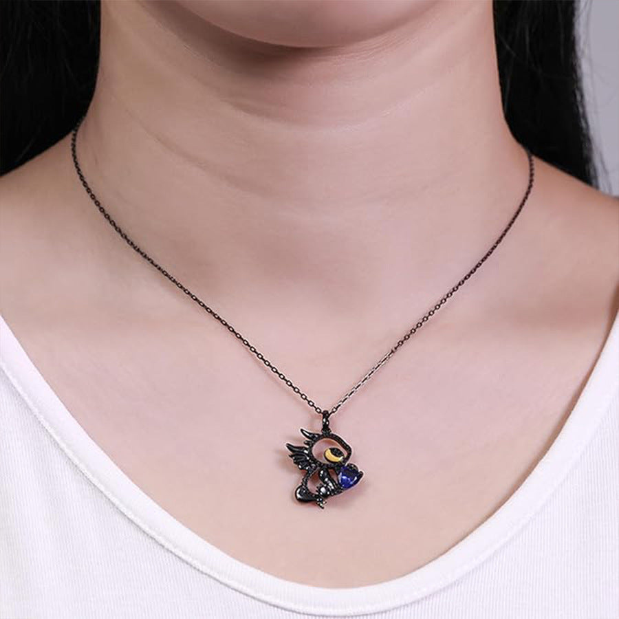 Wholesale Simple Hollow Diamond Black Dragon Clavicle Chain  Necklace