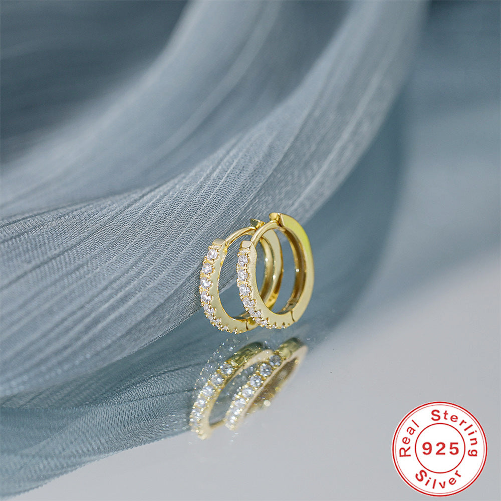 Wholesale  S925 sterling silver geometric round micro inlaid zircon earrings