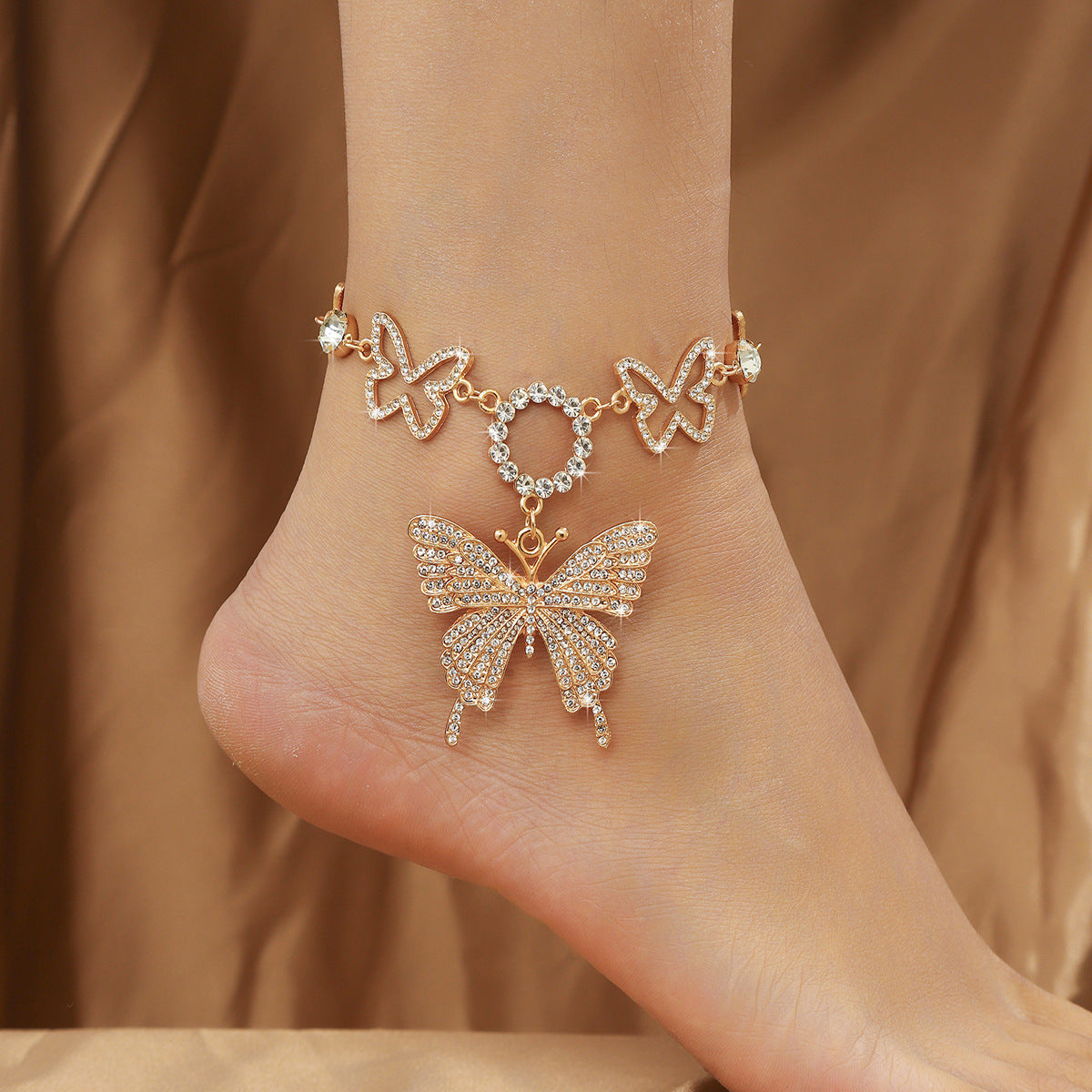 Wholesale Shining Butterfly Diamond Hollow Anklet