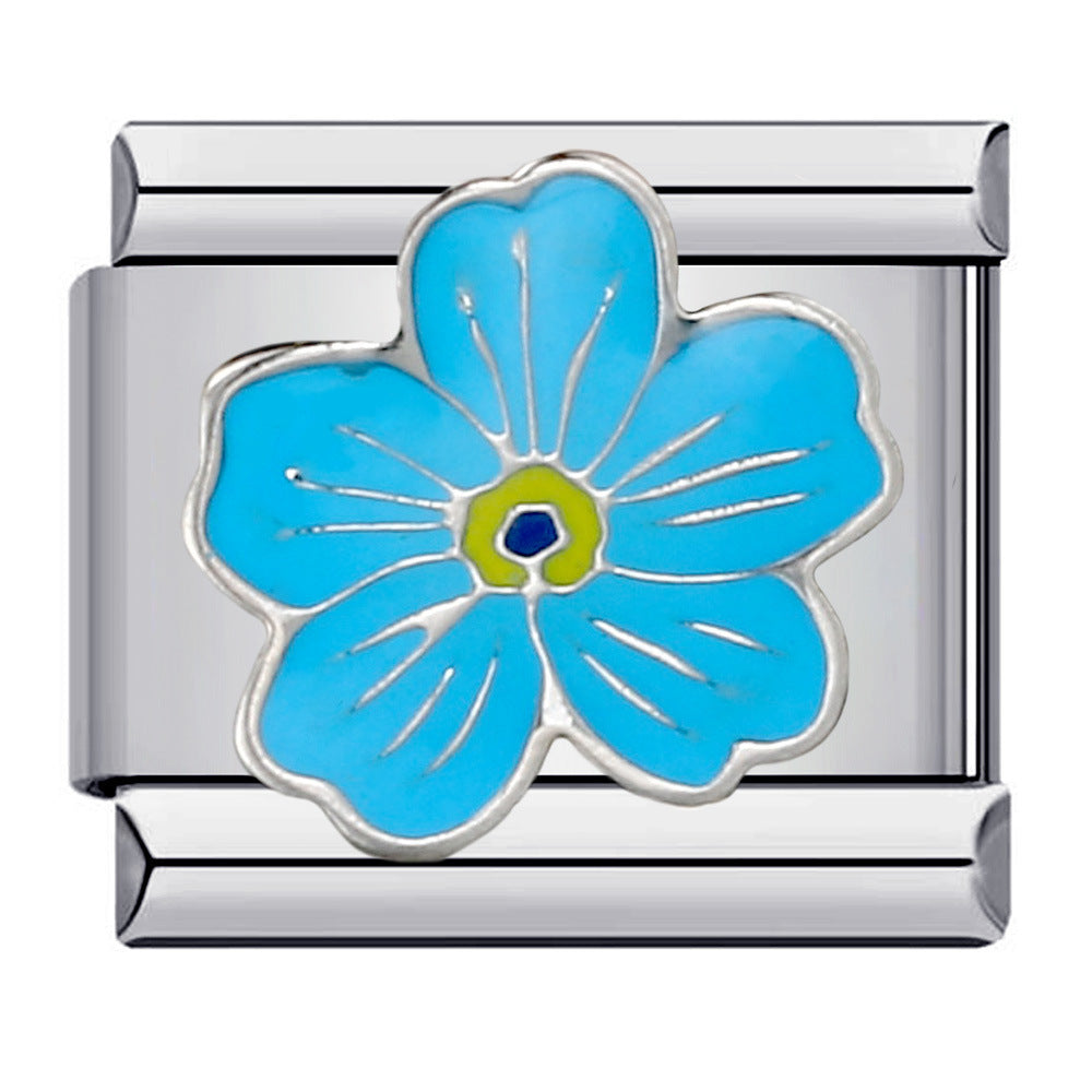 Wholesale flower series titanium steel bracelet welding pattern oil drop DIY Italian module Charms