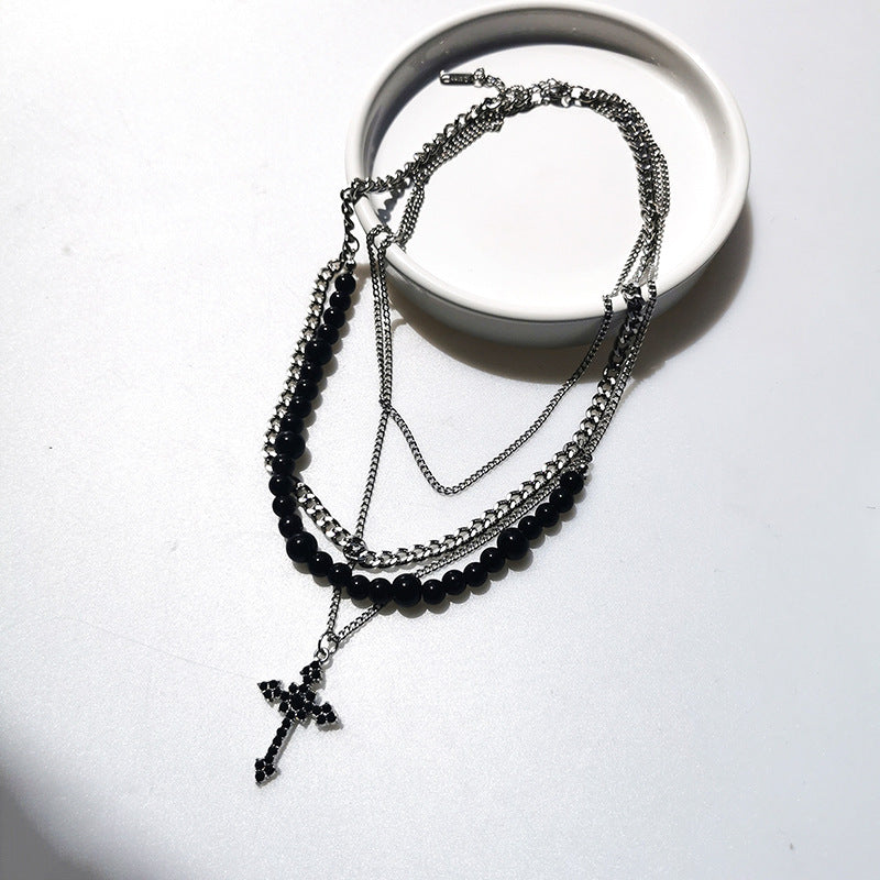 Wholesale Titanium Steel Stacked Gothic Cross Multi-Layer Necklace