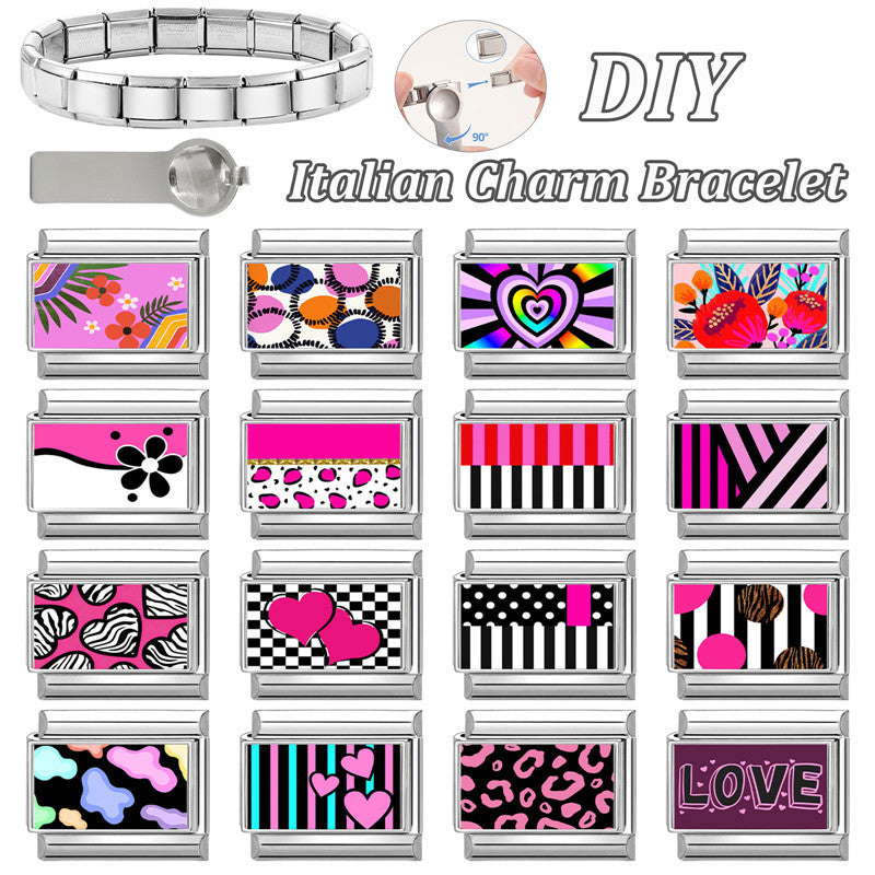 Wholesale Trendy DIY Modular Bracelet Stainless Steel Flower Heart Letter Charms Boutique Resale