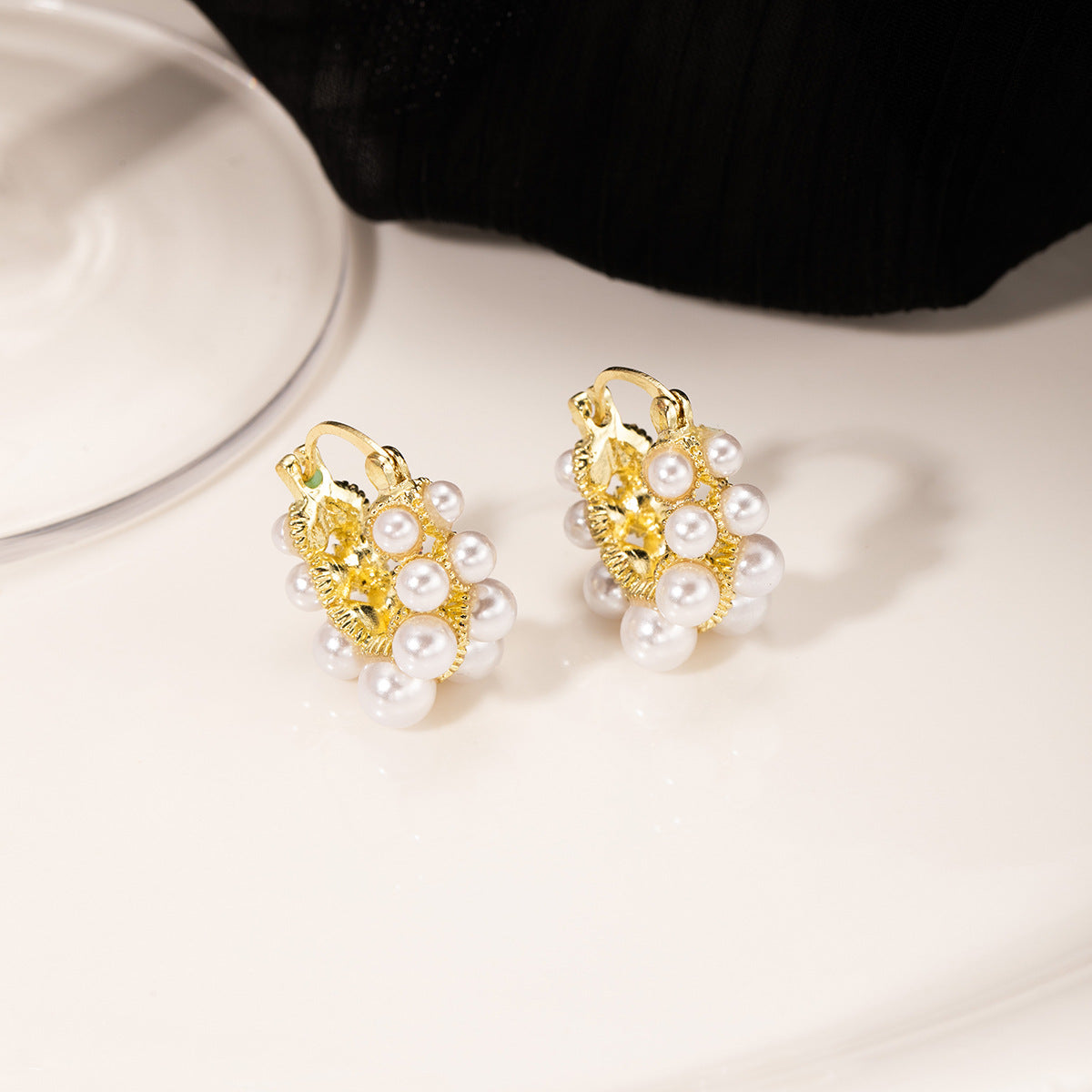 Wholesale Light luxury double-row circle pearl earrings