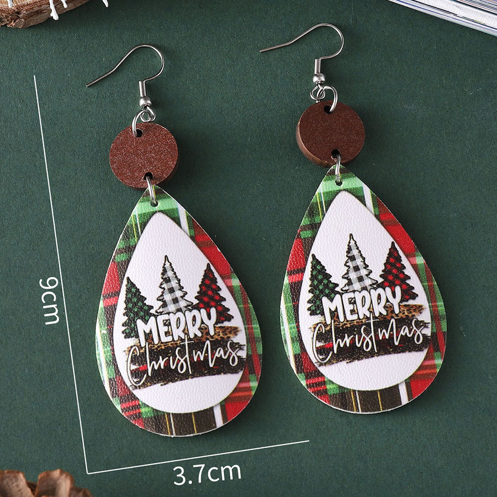 Wholesale Christmas Leopard Plaid Water Drop ing Pendant Earrings