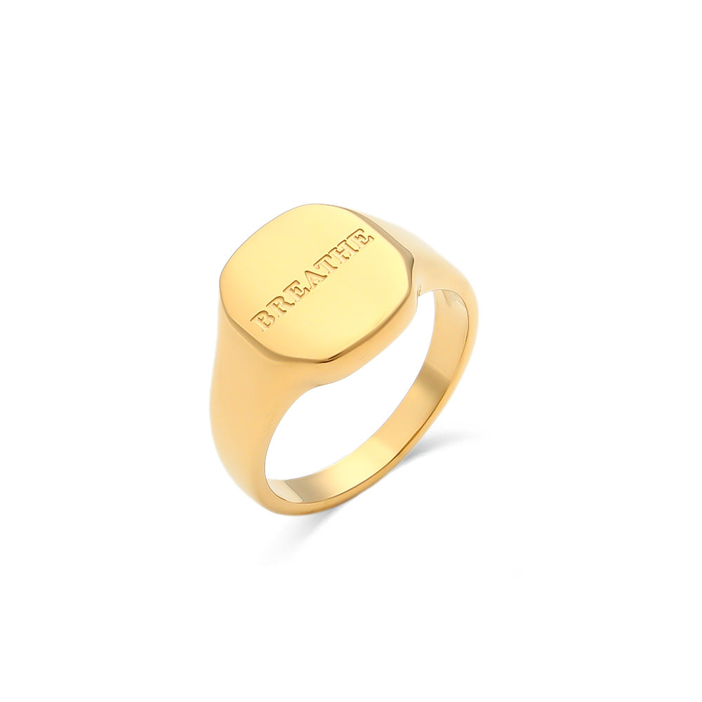 Wholesale English Alphabet Ring Titanium Steel Electroplated 18K Gold Ring ACC-RS-Mengj001