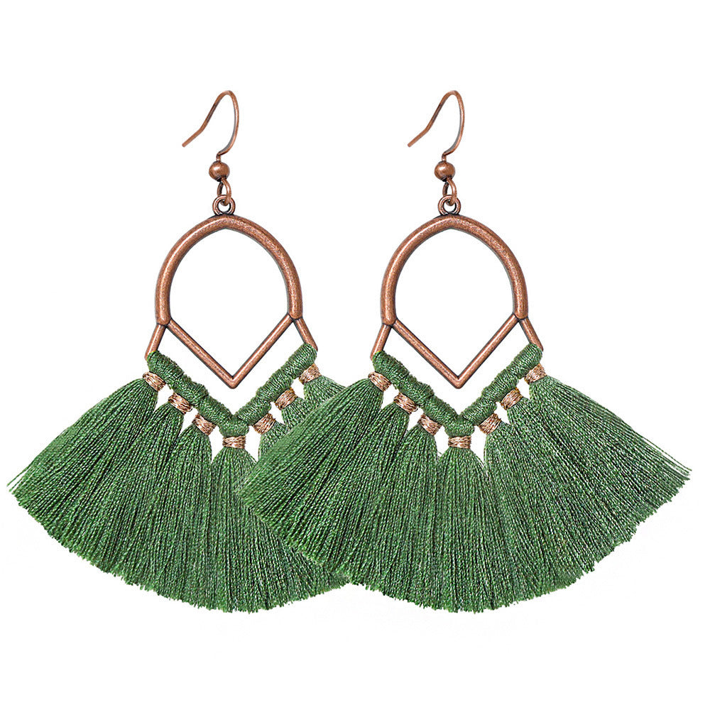 Wholesale Bohemian Fan Shaped Long Tassel Earrings