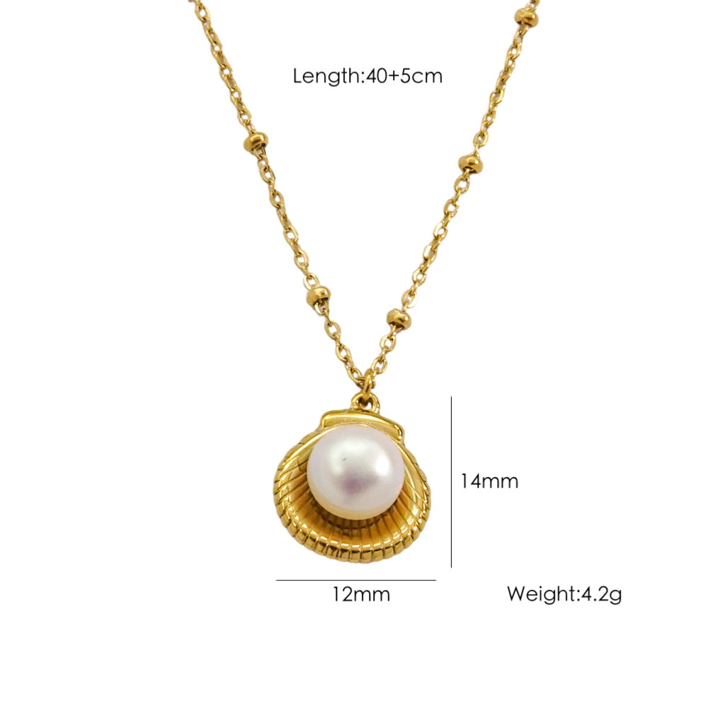 Wholesale Stainless Steel Handmade Natural Pearl Guardian Beaded Necklace Clavicle Chain