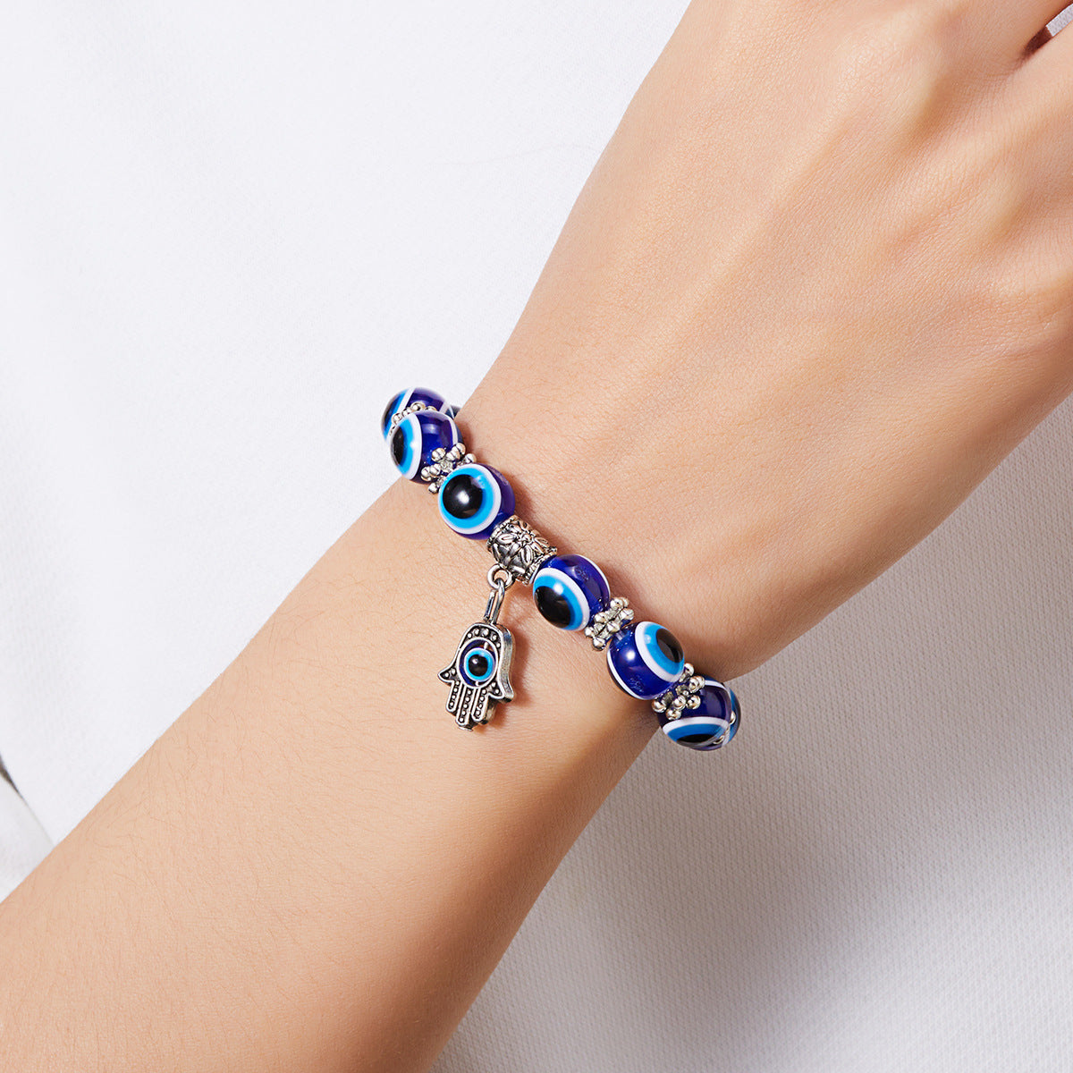 Wholesale Cross-border new bohemian style fashion creative Palm eyes Devil' s Eye Elastic beaded bracelet couple style