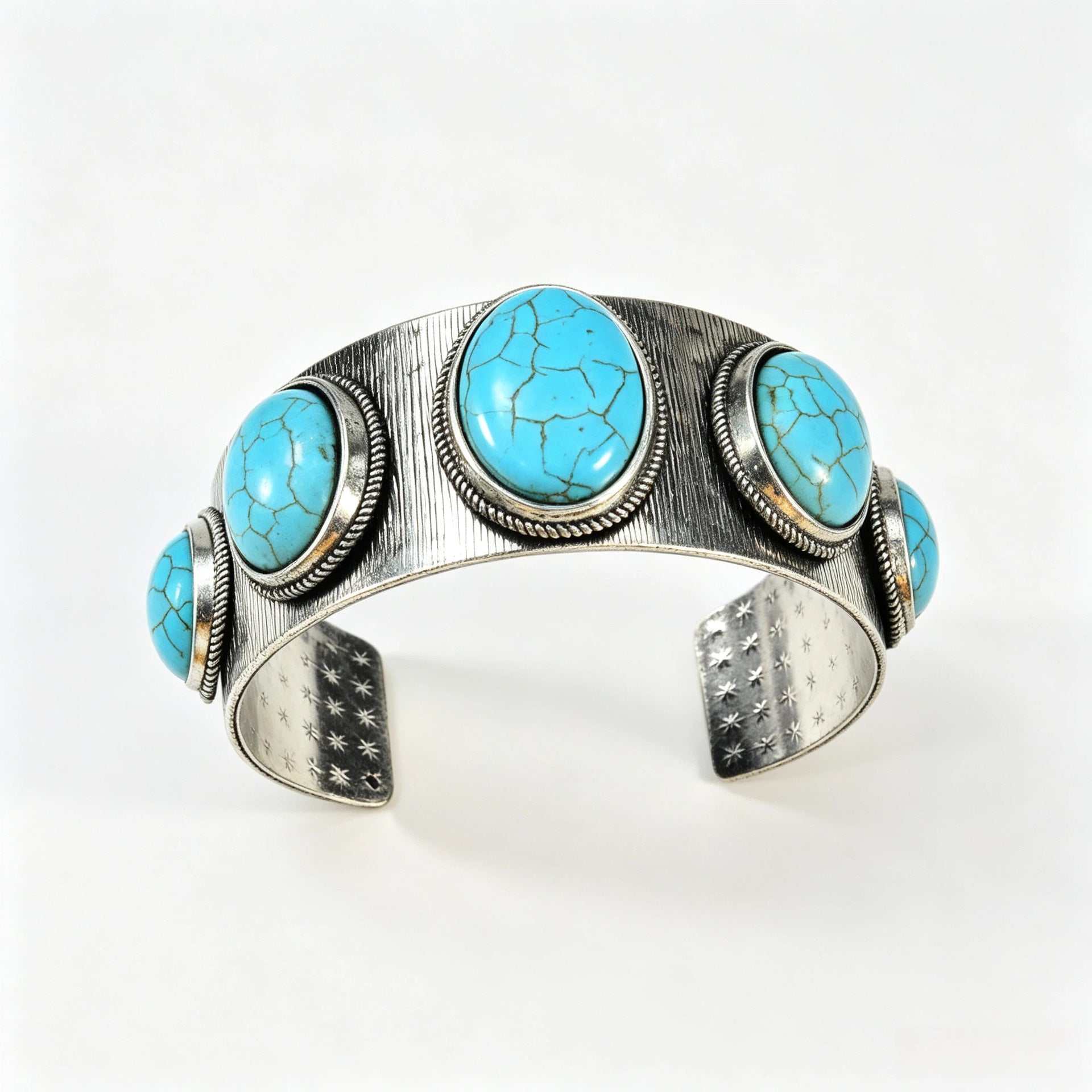 Wholesale Retro Turquoise Jewelry Set Ethnic Style Distressed Earrings Ring Bracelet For Women Gift Resale Accessory
