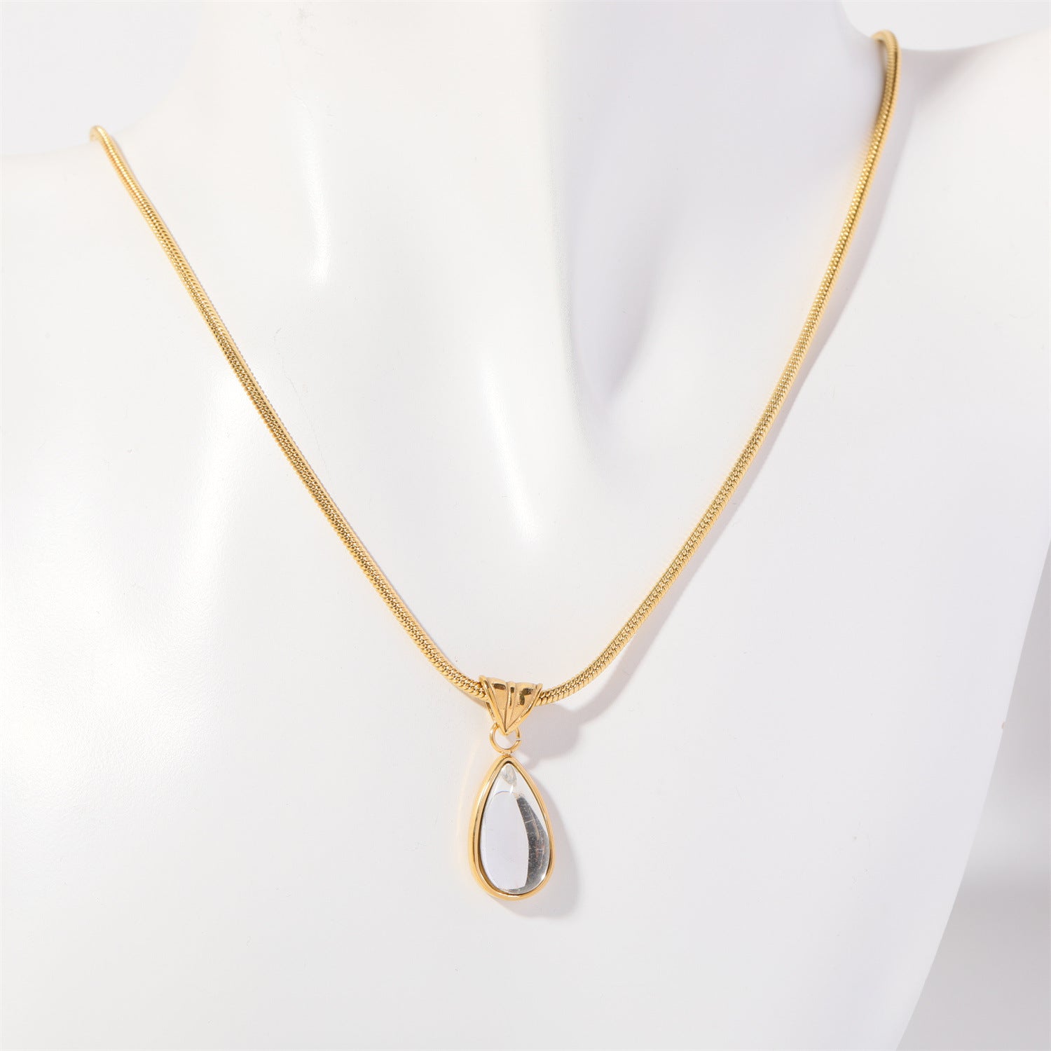 Wholesale 18K Gold Plated 12 Birthstone Titanium Steel Water Drop Necklace
