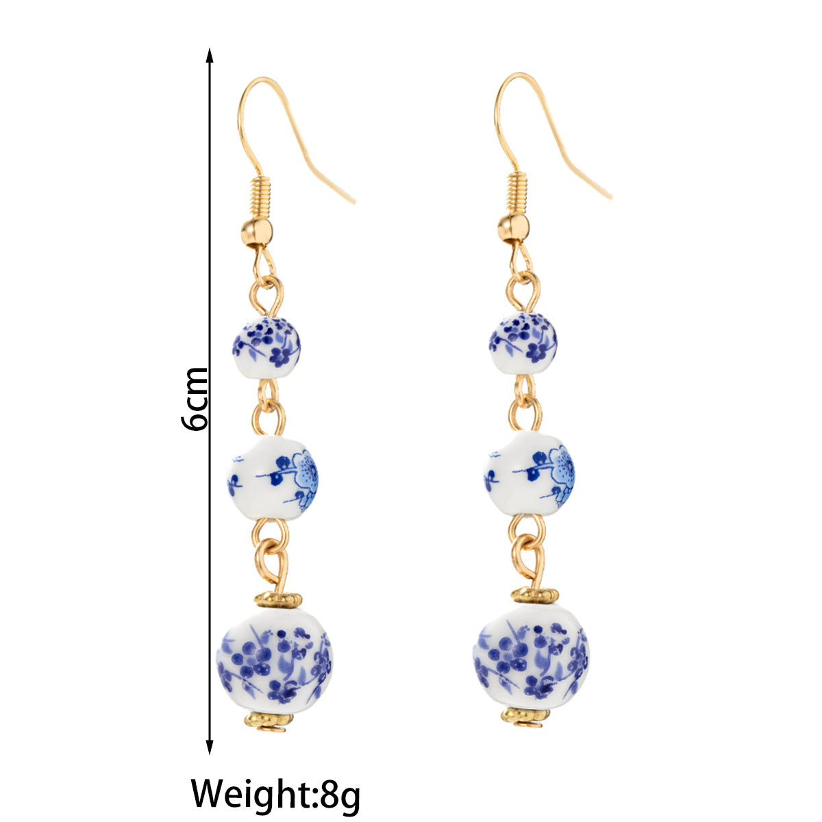 Wholesale Chinese Style Blue and White Porcelain Beads Long Earrings Fashion Jewelry Accessory for Women Boutique Resale Gift