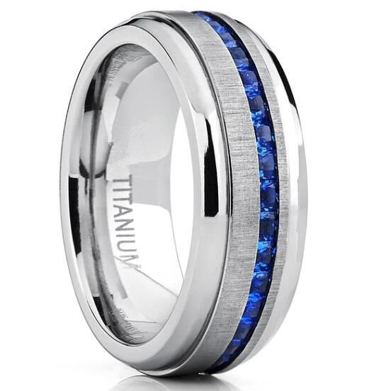 Wholesale Titanium Steel Blue Diamond Ring Pinky Ring Men's Rings ACC-RS-GouYa006