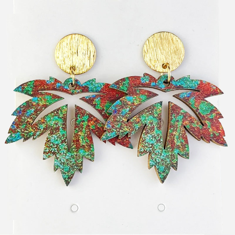 Wholesale 2 Pairs/pack Forest Natural Mountain Plant Leaf Maple Leaf Wood Earrings ACC-ES-HY157