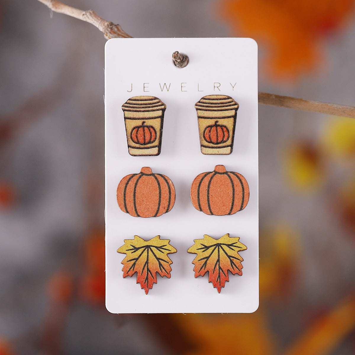 Wholesale  Harvest Pumpkin Coffee Cup Maple Leaf Earrings Set