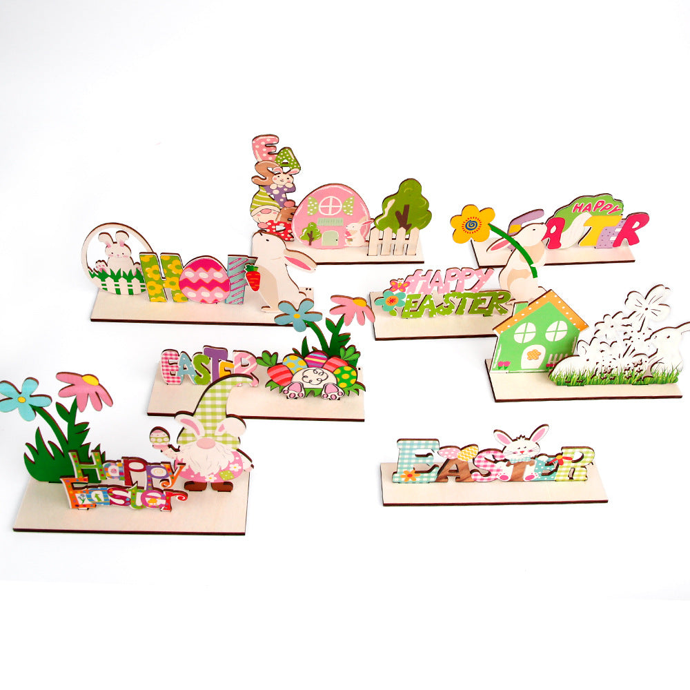 Wholesale Easter wooden crafts rabbit color egg wooden piece decoration