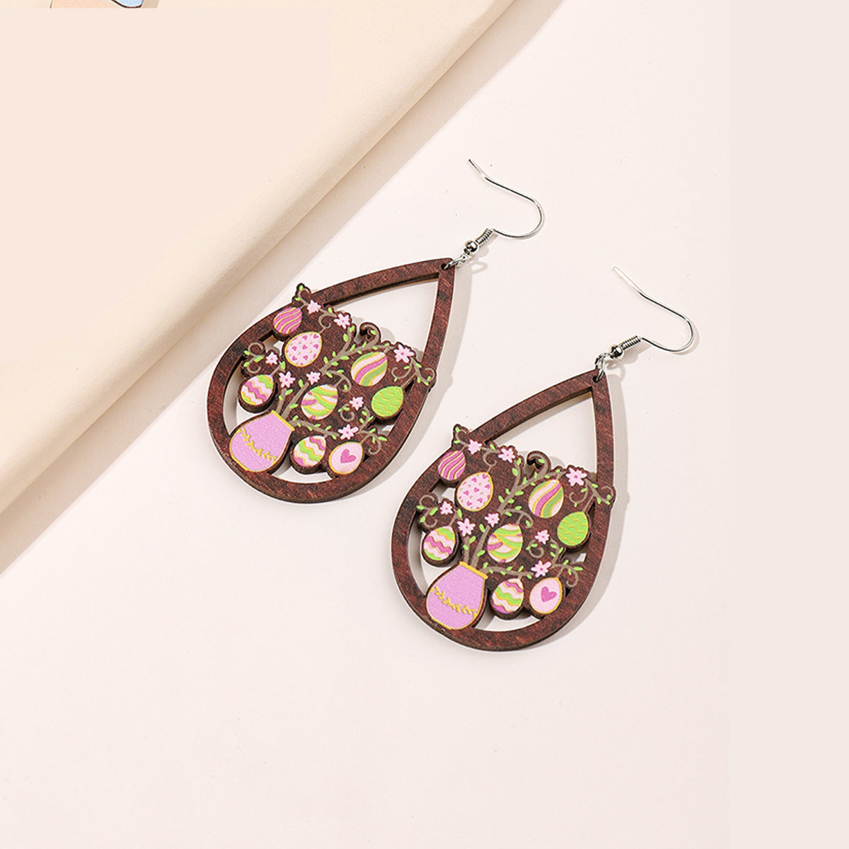 Wholesale Cute Easter Wood Earrings with Colorful Floral and Leopard Prints