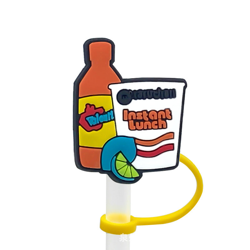 Wholesale 10pcs 7-8mm Cartoon Mexico Series Silicone Dustproof Straw Plugs Straw Tube Cap