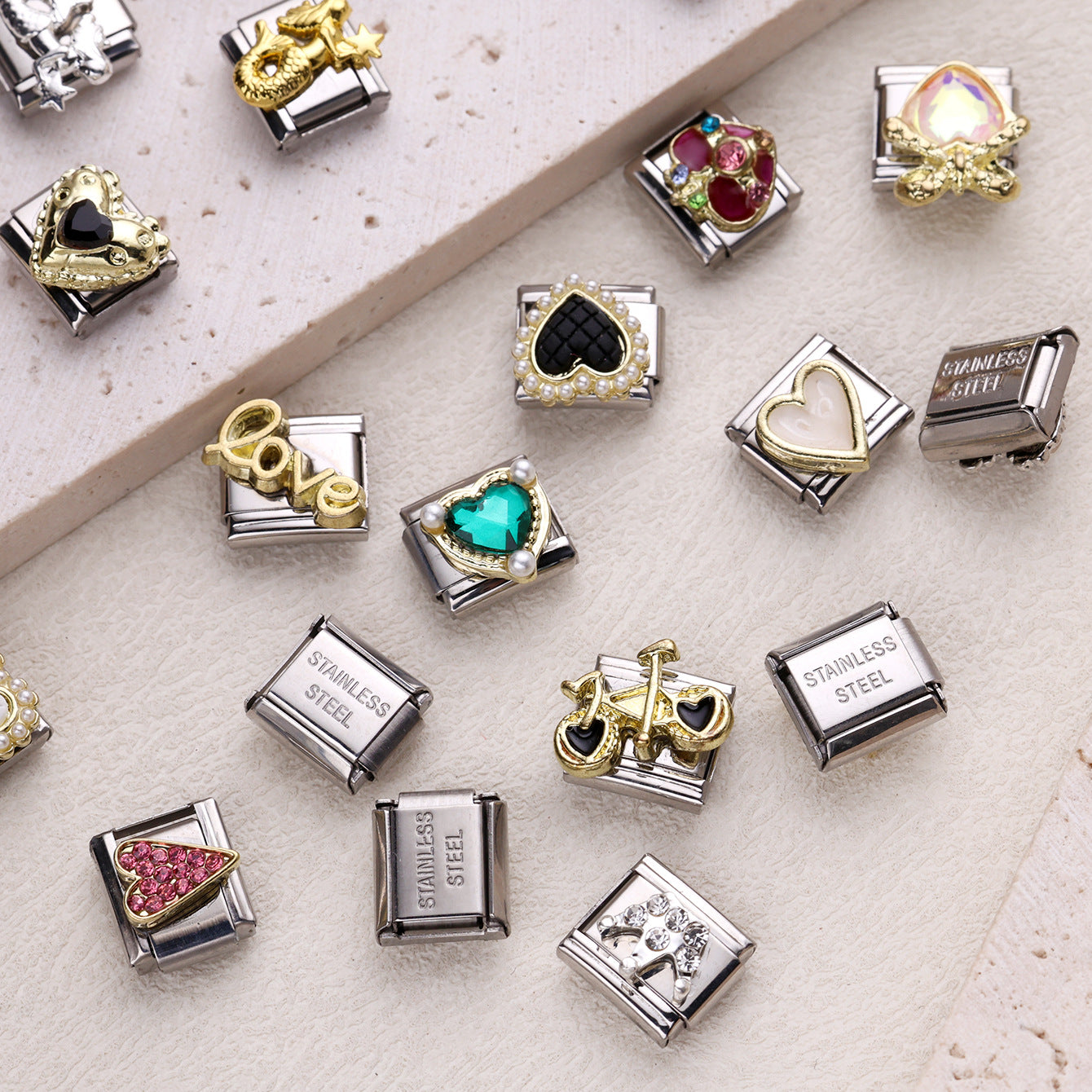 Wholesale 10pcs Italian Charm Bracelet 9mm DIY Splicing Love Mermaid Stainless Steel Composable Bracelet