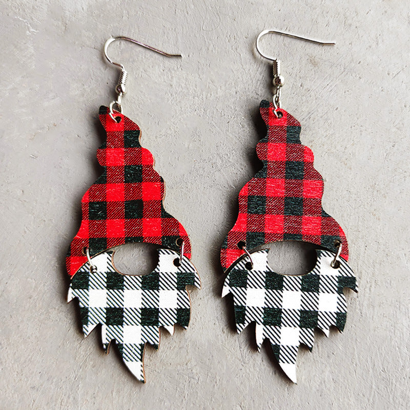 Wholesale 2 Pairs/Pack Christmas Bohemian Leopard Plaid Stitching Wood Earrings ACC-ES-HY171