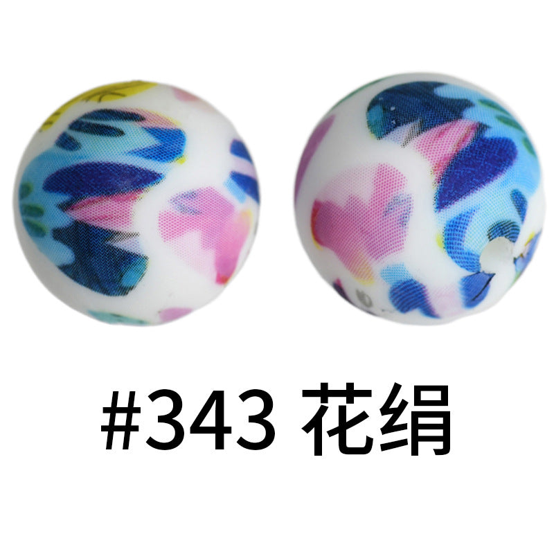 Wholesale 50pcs 15mm Western Style Leopard Skull Color Aztec Printed Silicone Balls Beads ACC-BDS-HeSheng004