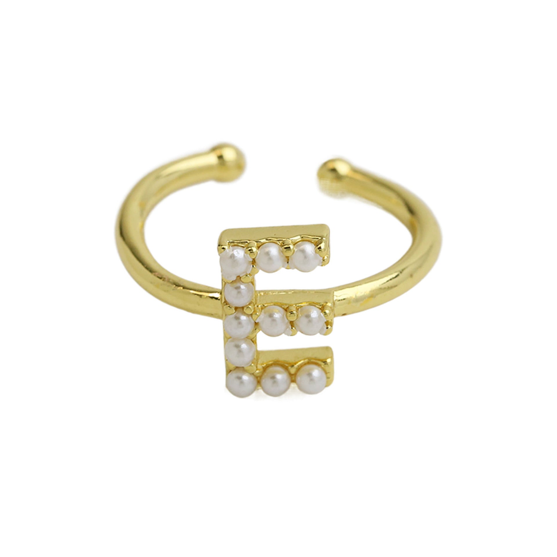 Wholesale  brass pearl 26 English letters open ladies ring