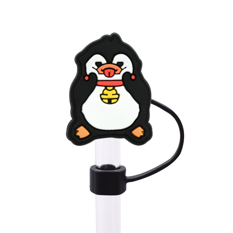 Wholesale Random 100pcs Cute Penguin Series PVC Soft Straw Tube Cap