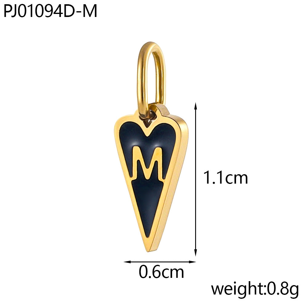 Wholesale Single-sided oil-dropping heart 26 English letters stainless pendant