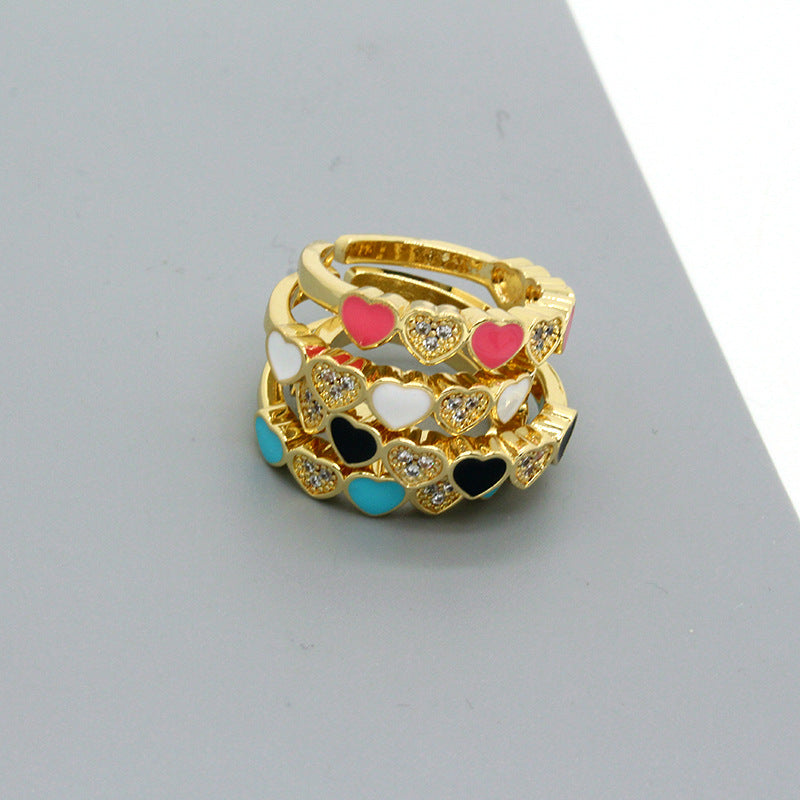 Wholesale Chic Heart Shape Colorful Zircon Alloy Ring Trendy Party Jewelry Accessory Gift