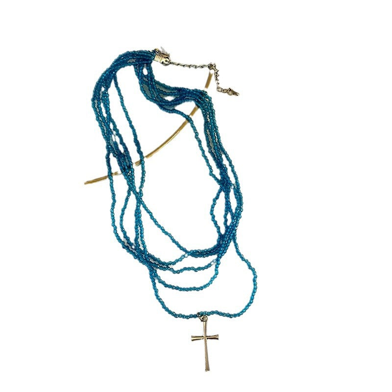 Wholesale Light luxury multi-layer crystal beaded clavicle cross chain