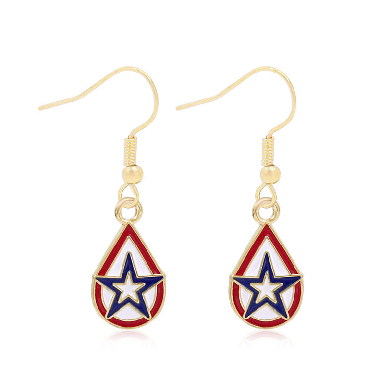 Wholesale American Independence Day Alloy Oil Drop Flag Pentagram Angel Earrings ACC-ES-BinLi003