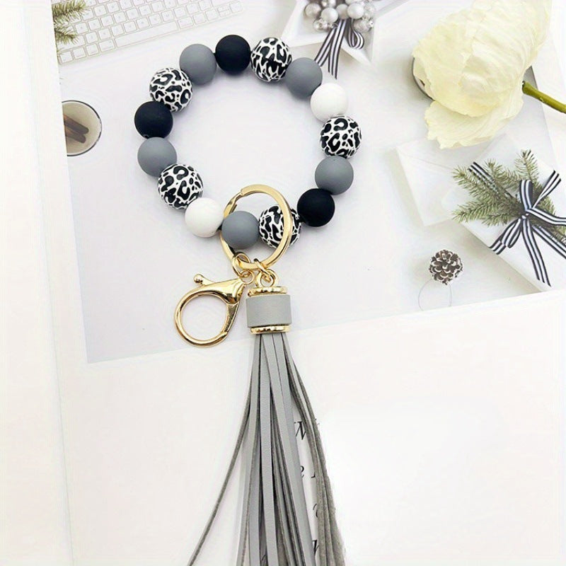 Wholesale Handmade Wooden Bead Keychain Bracelet Celestial Pattern Red Boutique Resale Accessory