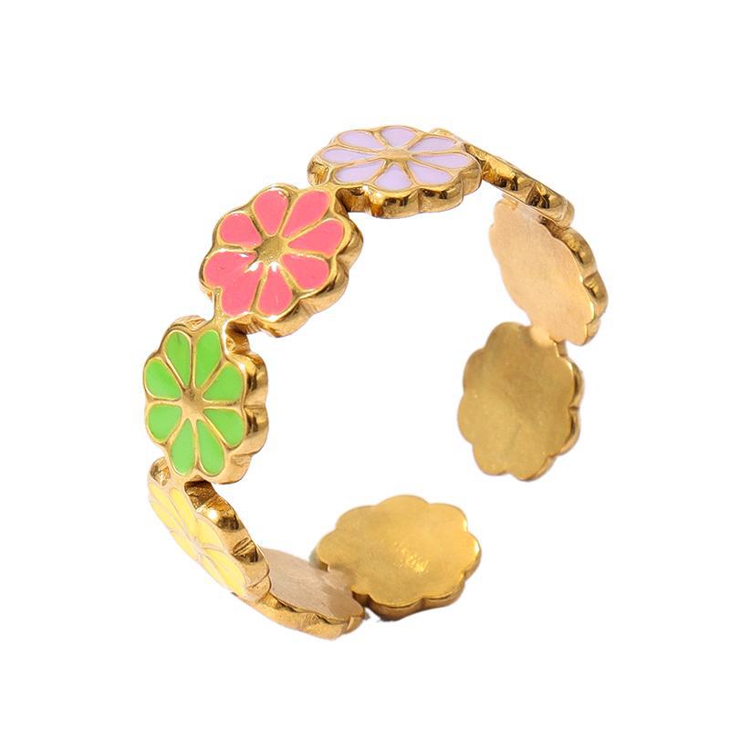 Wholesale Oil Dripping Colorful Flower Pumpkin Ring 18k Gold Plated Rings ACC-RS-MuC002