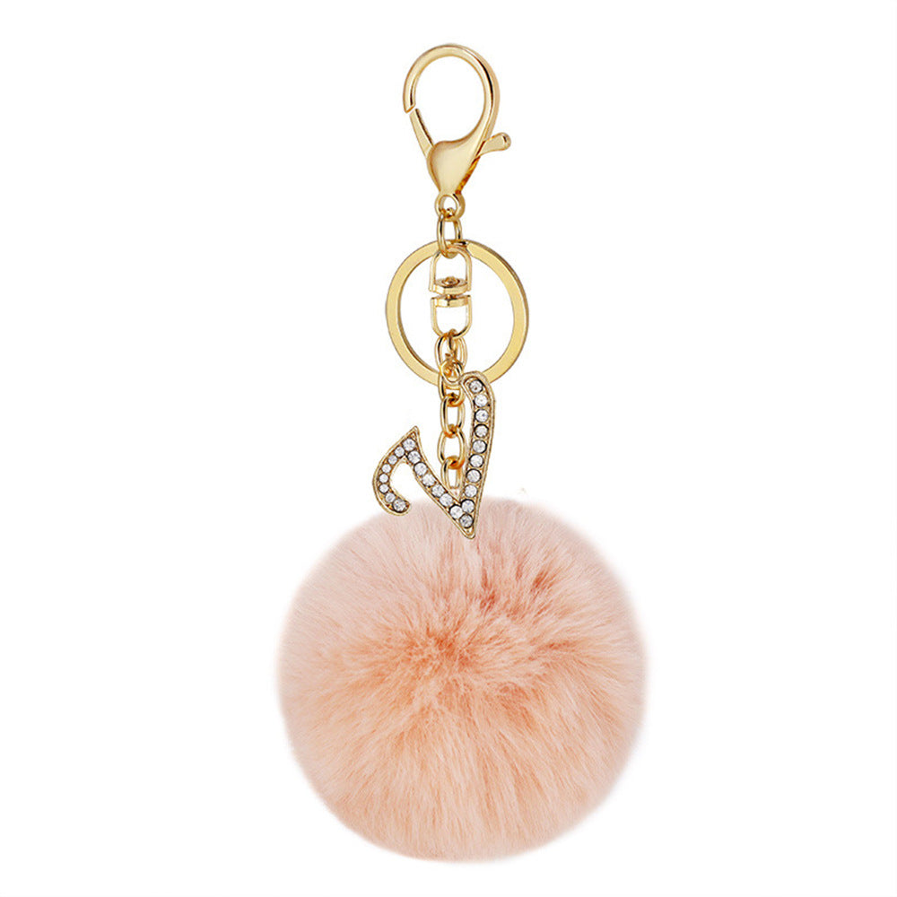 Wholesale Fur Ball Rhinestone Alloy Letter Keychain ACC-KC-YuanFei005