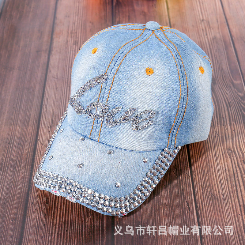 Wholesale Rhinestone Washed Denim Baseball Cap