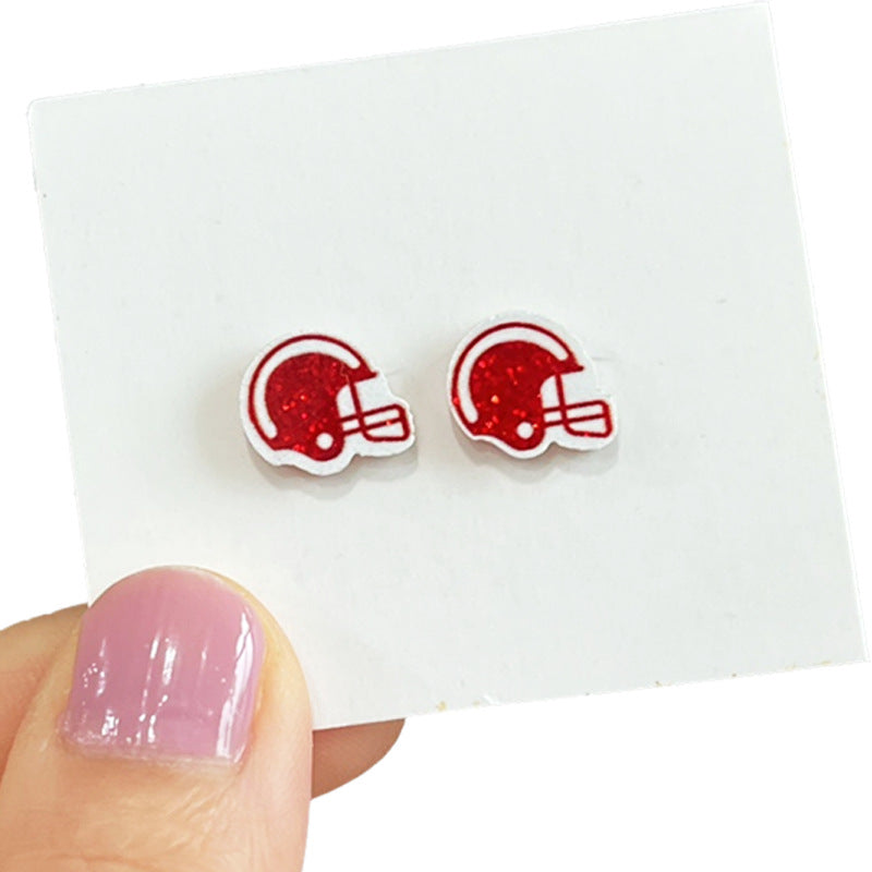 Wholesale Rugby multi-color red and blue helmet football earrings