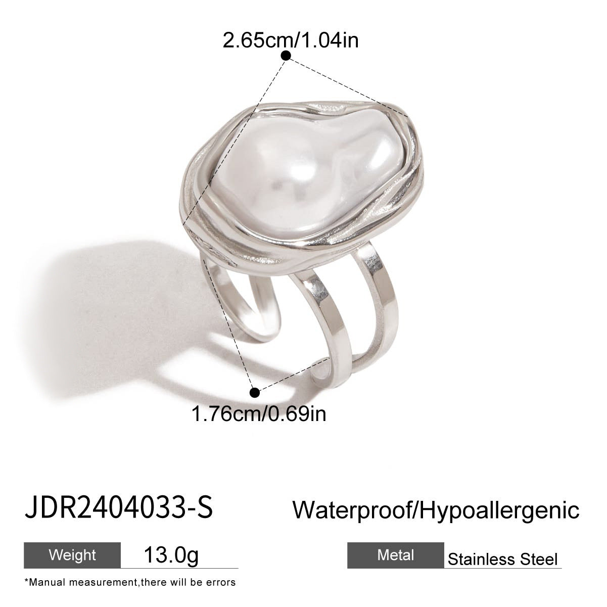 Wholesale 18k gold stainless steel baroque pearl opening ring