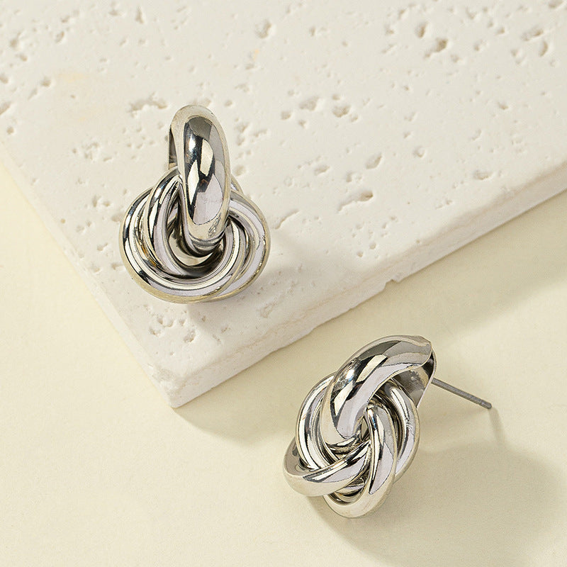 Wholesale Golden circle geometric twist multi-layer twist earrings