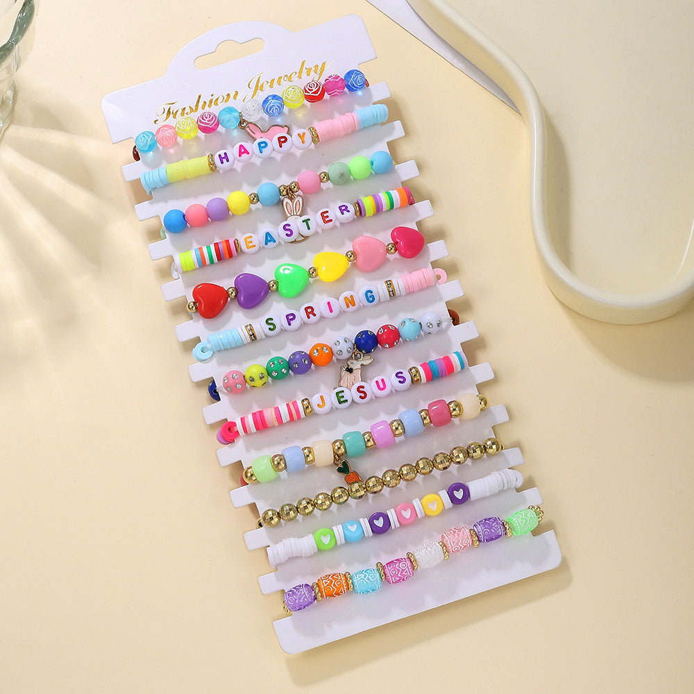 Wholesale Easter cute bunny beads bracelet suit