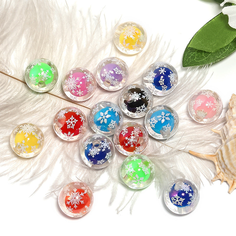 Wholesale 100pcs/pack Christmas color printed snowflake Acrylic Beads DIY Bead Accessories