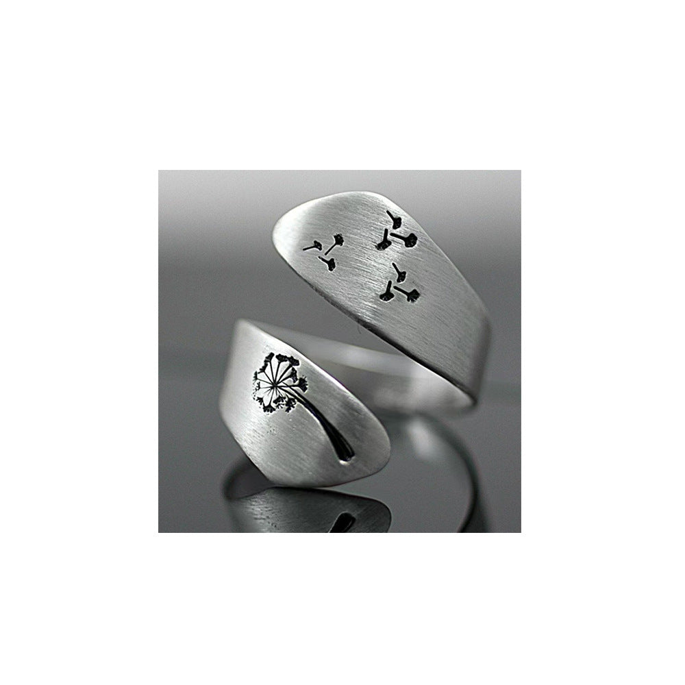 Wholesale Zinc Alloy Women Dandelion Ring Vintage Fashion Printed  Open Ring