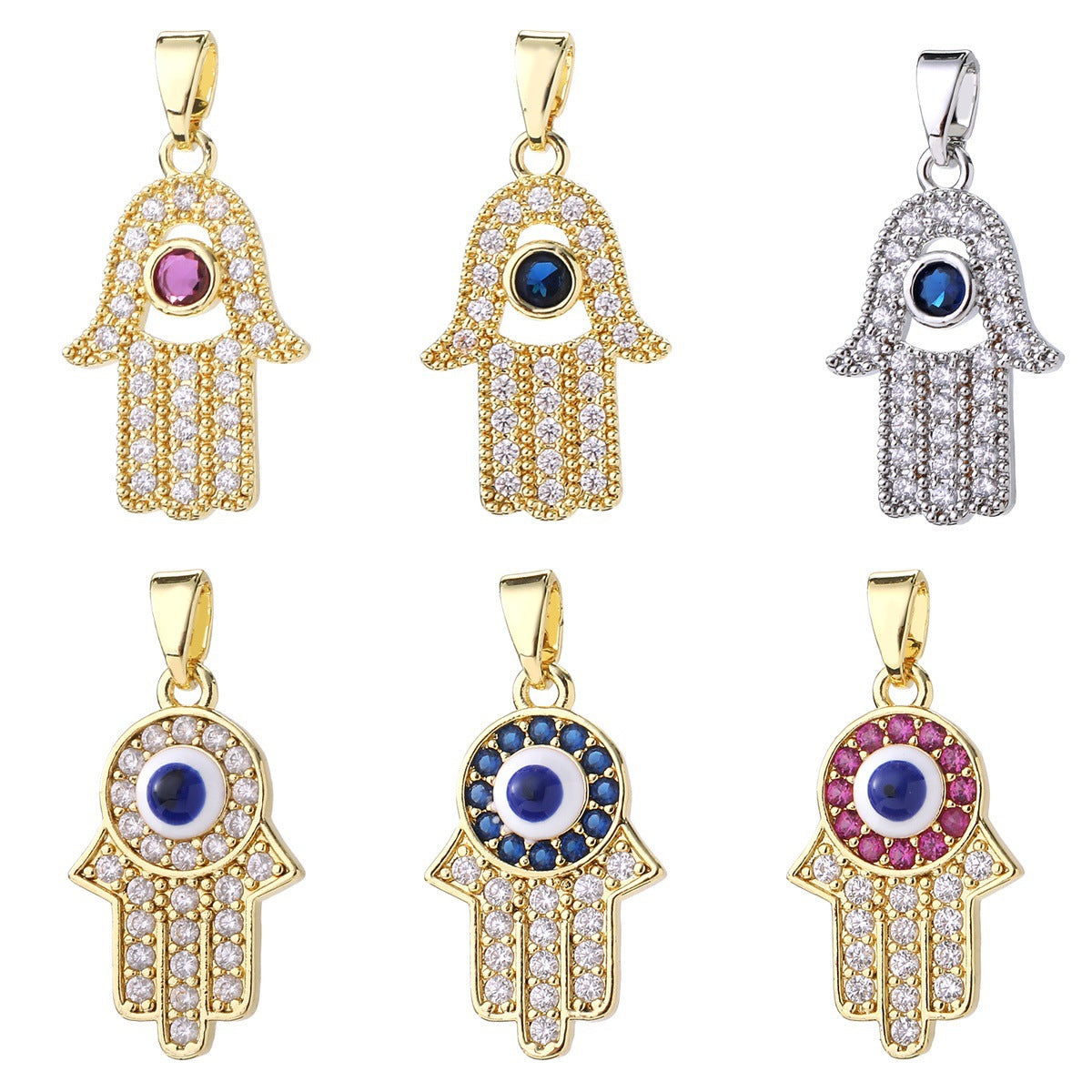 Wholesale Gold Tone Evil Eye Hamsa Hand Pendant Micro Zircon DIY Necklace Charm For Jewelry Making Boutique Resale