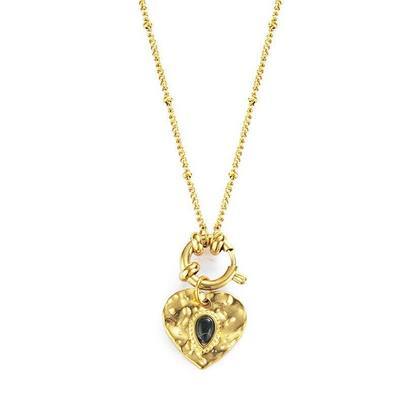 Wholesale Natural Stone Heart Titanium Steel Necklace