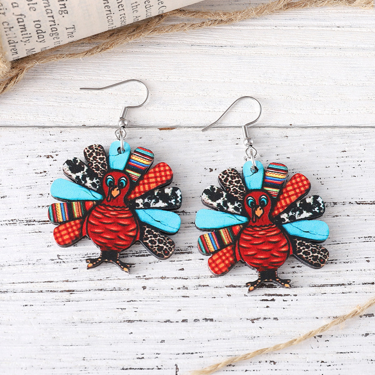 Wholesale Thanksgiving Leopard Print Turkey Pendant Earrings