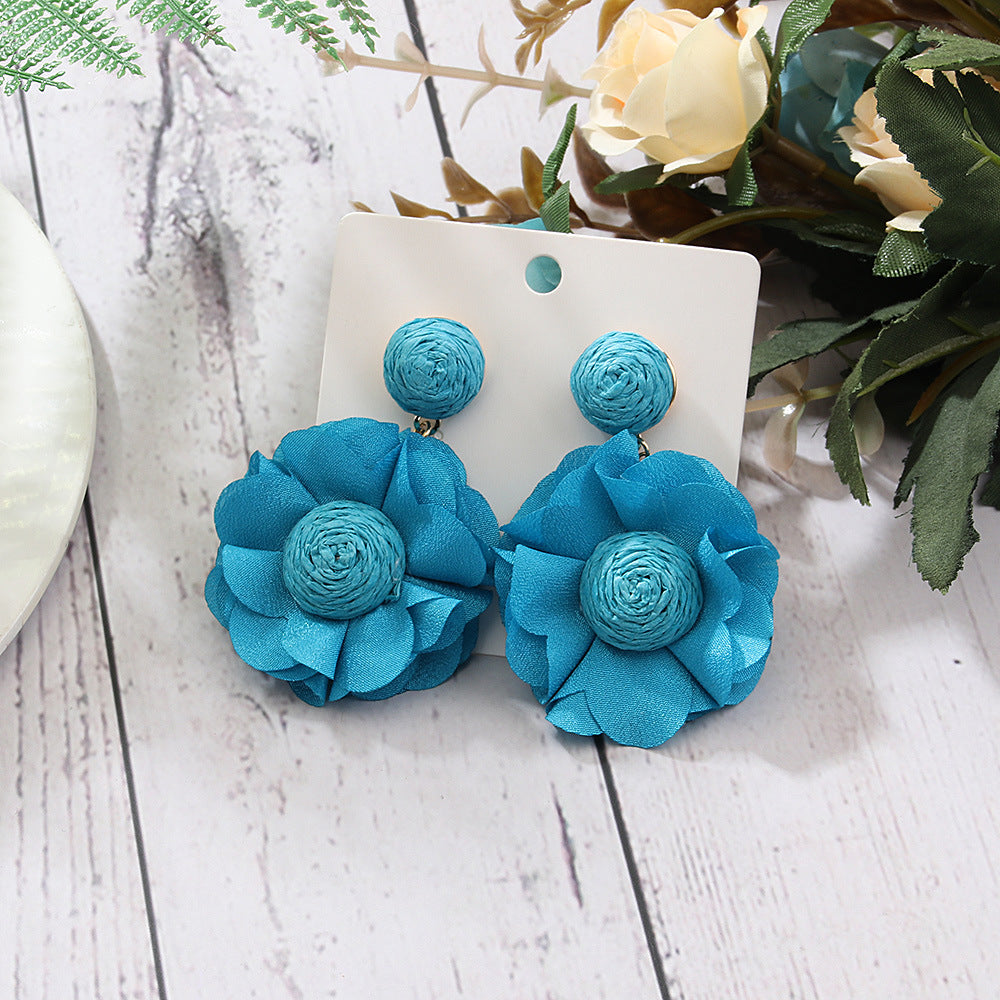 Wholesale Bohemian Raffia Flower Earrings Vintage Earrings ACC-ES-Yiniao001