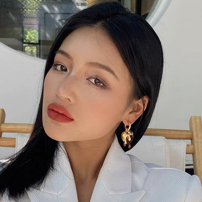 Wholesale exaggerated red heart earrings