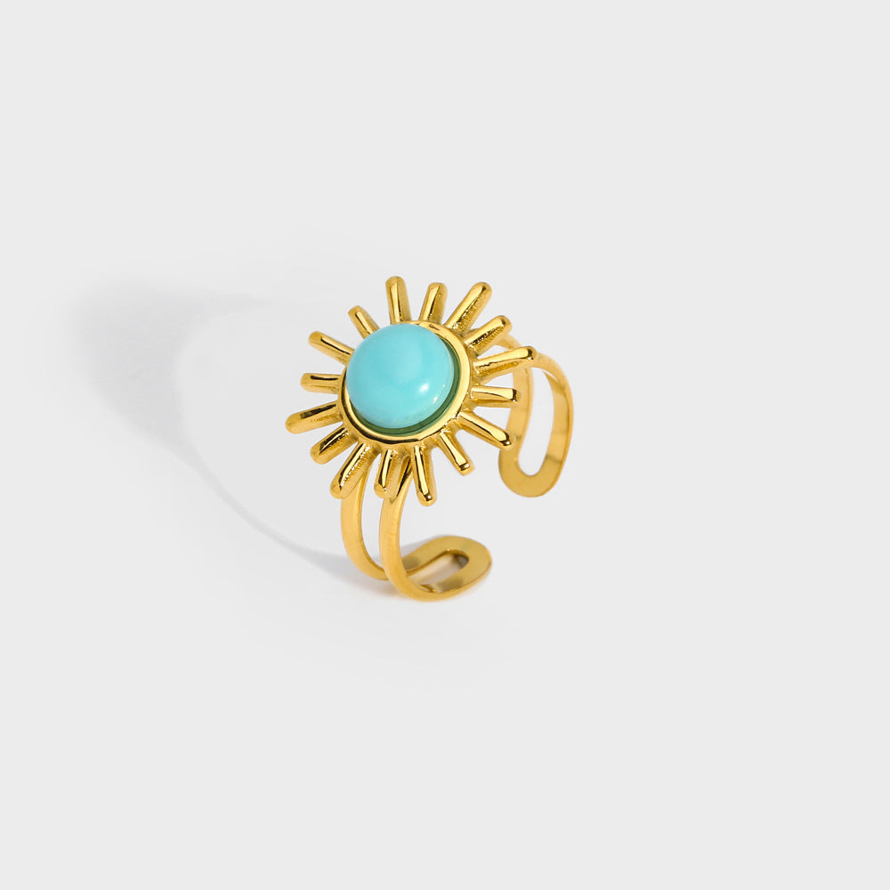 Wholesale Stylish Turquoise Vintage Ins Wind Open Ring Stainless Steel Women' s Jewelry Accessory Gift