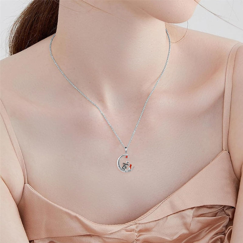 Wholesale Silver Tone Rhinestone Moon Skull Necklace –  Geometric Pendant for Men Women